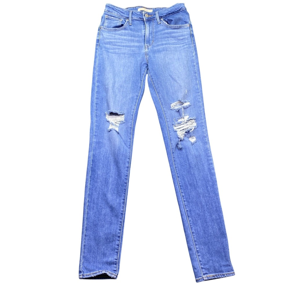 Levis 721 High Rise Skinny Distressed Blue Jeans Sz 27 Grunge Preppy Boho